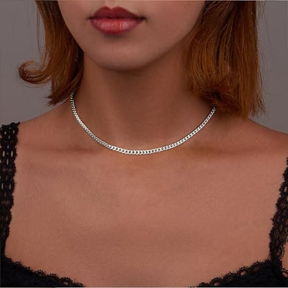 WomenGifts Cuban Link Chain Necklace for Women, Waterproof 14k Gold Silver Plated Chain Choker, Non Tarnish Stainless Steel Jewelry, 3.5/5/6/8/11mm,14/16/18 Inch Thin&Chunky&Thick - color: Silver, style: 3.5MM-14"