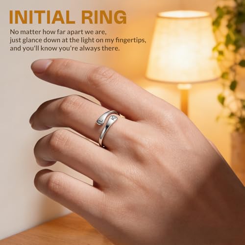 Custom Ring for Women 925 Sterling Silver Name Rings Personalized Initial Ring Engraved Stackable Letter Ring Christmas Birthday Gifts For Mom Grandma Sisters Girlfriend - color: Style 1-Silver