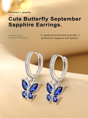 Bestyle Gold Butterfly Earrings for Women, Dainty Cute Birthstone Studs Hypoallergenic Jewelry, Great Birthday Gift - style: 09.September (Sapphire)-DANGLE