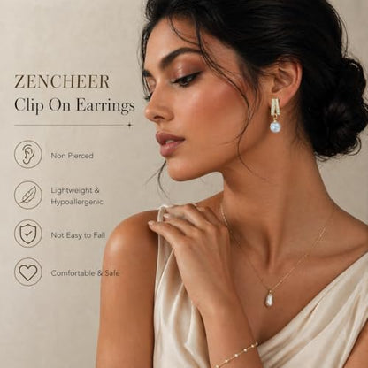 Pearl Clip on Earrings for Women - 14K Gold Silver Plated Cubic Zirconia Non Pierced Ear Clips Jewelry Gifts for Wedding Bridal Party Gifts - color: Gold-2 lines CZ