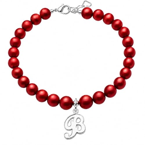 Baby Crystals Personalized Red Bracelet for Protection –Baby Jewelry for Girls | 14K Gold-Plated or Sterling Silver Initial Charm Bracelet | Baptism, Birthday Gifts - style: Sterling Silver Initial