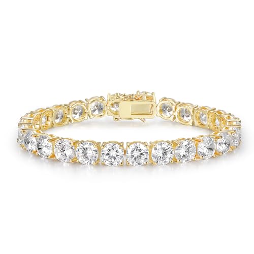 7.0MM Tennis Bracelet for Men Women,18K White/Yellow Gold Plated 7.0mm Round Cubic Zirconia Classic Tennis Bracelet - color: 7MM-Gold Plated, size: 6 inch