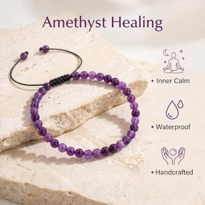 Lit Wall Crystal Anklets for Women Handmade Beach Boho Ankle Bracelet 4mm Adjustable Beaded Ankle Bracelet Waterproof Natural Stone Anklet Plus Size Anklets Gemstone Anklet Jewelry Gift for Her - style: Amethyst