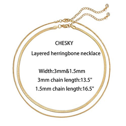 CHESKY 14K Gold/Silver Plated Snake Chain Necklace Herringbone Necklace | Gold Necklace for Women,layered Herringbone Necklace,1.5/3/5MM(W) 14"/16"(L) ,Mothers Day Gifts for Mom,Jewelry - color: gold, style: layered herringbone