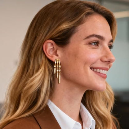Clip On Earrings for Women Chain Moon Star Cross Hoop Dangle Earring No-Pierced Gold Silver - color: Long,Gold tone