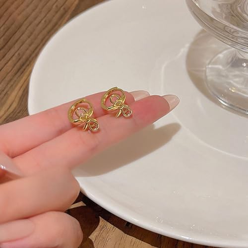 Pearl Bow Earrings for Women Coquette Aesthetic Jewelry Rhinestone Bow Earrings for Bridesmaids Wedding Party Accessories Bridal Costume Accents Bowknot Themed Gifts - color: K1: Gold Bow Hoop Earrings