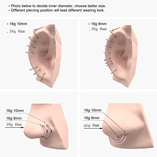 YACHY 11PCS/9PCS 16G Eyebrow Piercing Jewelry for Women Men, Eyebrow Rings Rook Earrings Rook Piercing Jewelry Belly Lip Ring Curved Barbells Eyebrow Piercing Cartilage Daith Helix Tragus Body Piercings - color: N-12Pcs-Rose Gold-6mm