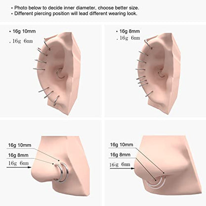 YACHY 11PCS/9PCS 16G Eyebrow Piercing Jewelry for Women Men, Eyebrow Rings Rook Earrings Rook Piercing Jewelry Belly Lip Ring Curved Barbells Eyebrow Piercing Cartilage Daith Helix Tragus Body Piercings - color: N-12Pcs-Rose Gold-6mm