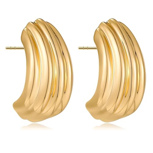 Statement Chunky Gold Earrings for Women Unique Square Stainless Steel Heaven Mayhem Button Stud Earrings Trendy Jewelry - style: Gold Geometric