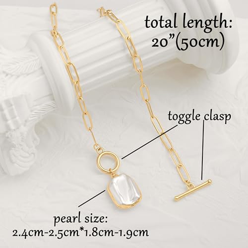 SOFYBJA Saint Benedict Necklace Drop 18K Gold Toggle Medallion Coin Cross Pendant Necklaces Religious Jewelry Catholic Gift for Women - color: Gold Square Baroque Pearl Pendant Necklace