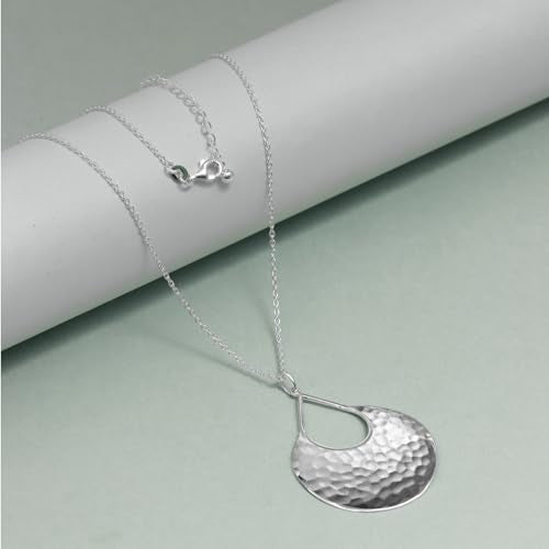 LeCalla 925 Sterling Silver Hammered Necklace for Women | Italian Handmade Hammered Texture Pendant Necklaces | Women's Adjustable Chain Necklace Pendant Jewelry Gift for Her - color: Hammered Drop-30 Inches