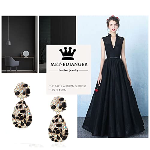 Rhinestone Statement Earrings Teardrop Costume Earrings Cluster Crystal Chandelier Drop Dangle Earrings for Women - color: Black