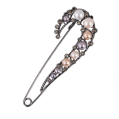 Crystal Pearl Safety Pin Brooch Cardigan Hat Scarf Vintage Pin Jewelry with Gift Box