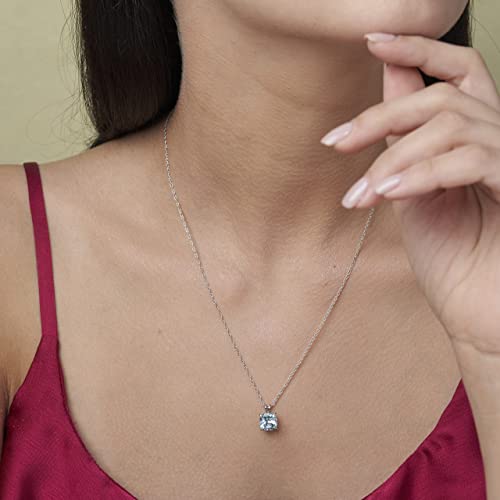 MAX + STONE 14k Gold Plated or Sterling Silver Cushion Cut Gemstone Stud Earrings and Pendant Necklace for Women with 6mm and 8mm Birthstones 18 Inch Chain and Push Backs Jewelry Set - style: Sterling Silver|Genuine Swiss Blue Topaz