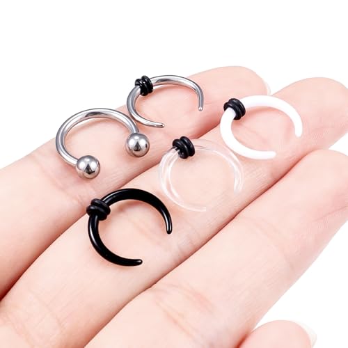 Lcolyoli Large Septum Rings 16G 14G 12G 10G 8G 6G PA Ring Internally Threaded Spike Horseshoe Barbell Stainless Steel & Acrylic Plastic Pincher Tapers C Shape Buffalo Stretcher Expander for Women Men - color: 14G