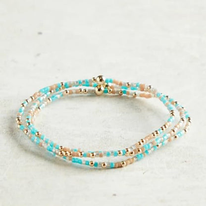 Colorful Beaded Bracelet Stack for Women,3PCS Handmade Bohemian Gold Plated Ball Stretch Stackable Bracelets Set Fashion Jewelry Gift Friendship - color: Cyan