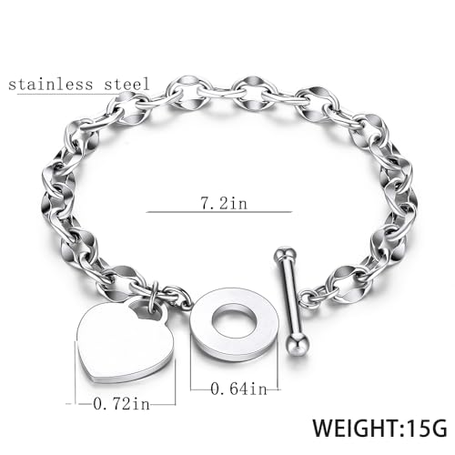 kelistom 316L Stainless Steel Love Heart Charm Bracelet for Women Romantic Gift Silver/Rose/18k Gold Plated OT Clasp Bracelets - color: heart polished-white