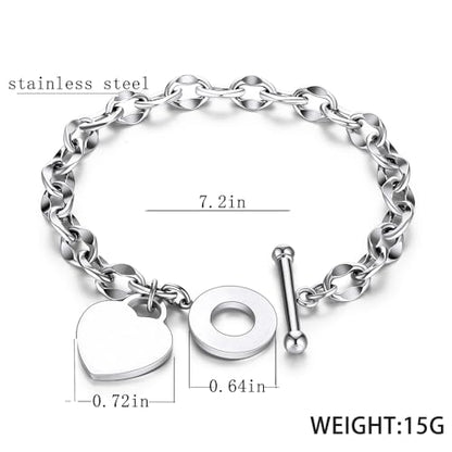 kelistom 316L Stainless Steel Love Heart Charm Bracelet for Women Romantic Gift Silver/Rose/18k Gold Plated OT Clasp Bracelets - color: heart polished-white
