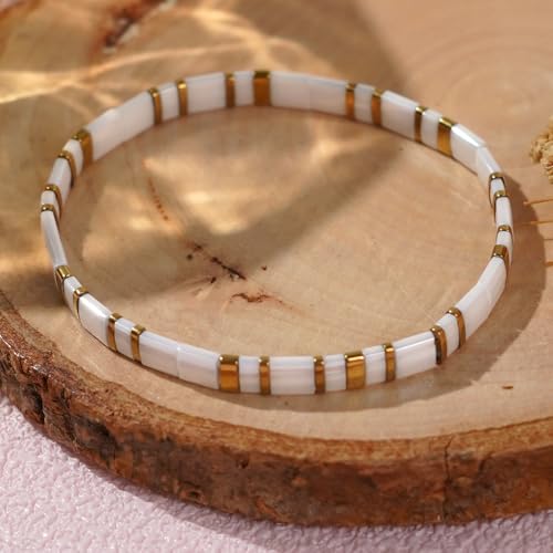 Candy Colorful Tila Flat Beads Bracelets for Women Trendy Unique Friendship Handmade Stackable Christmas Jewelry Gifts - color: white