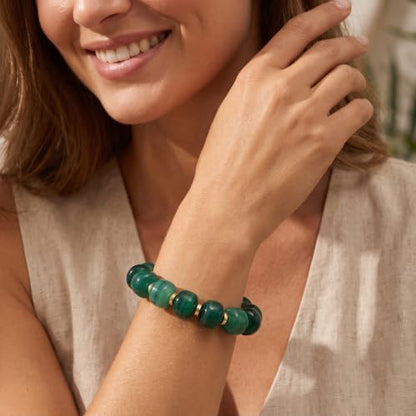 Chunky Beaded Bracelet for Women-Boho Bold Acrylic Resin Stretch Bracelets Trendy Summer Beach Elastic Bangle Vacation Jewelry Accessories - color: Style 1-Dark Green