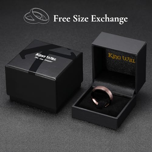 King Will Classic Tungsten Wedding Band for Men, 6/7/8/9/10mm Widths, Polished Finish Step Edge Matte Rings Comfort Fit - color: Brown-6mm