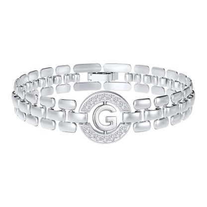 WEDDINEN Initial Bracelets for Women, 14K Gold Plated Letter A-Z Bracelets with Diamonds,Thick Chain Bracelet for Women trendy Jewelry Gifts - color: Silver-G