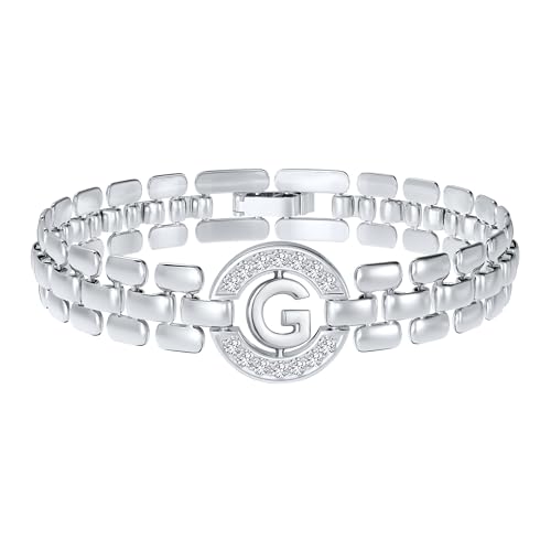 WEDDINEN Initial Bracelets for Women, 14K Gold Plated Letter A-Z Bracelets with Diamonds,Thick Chain Bracelet for Women trendy Jewelry Gifts - color: Silver-G