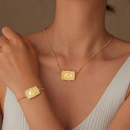 Belt Buckle Initial Bracelet for Women, 18K Gold/Silver Plated Belt Buckle Initial A-Z Bracelet, Unique Western Style Jewelry Gifts for Women Men - style: Gold-D