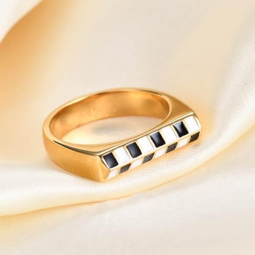 MYNENEY Stainless Steel Square Shape Signet for Men Statement Ring - color: B&W Lattice