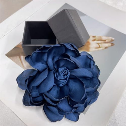 Dainty Fabric Rose Flower Large Brooch Lapel Pins Flower Brooches Pin Classic for Wedding Party Dance Banquet for Women Dress Suit Clothes Accessories Jewelry 100mm - color: Dark Blue