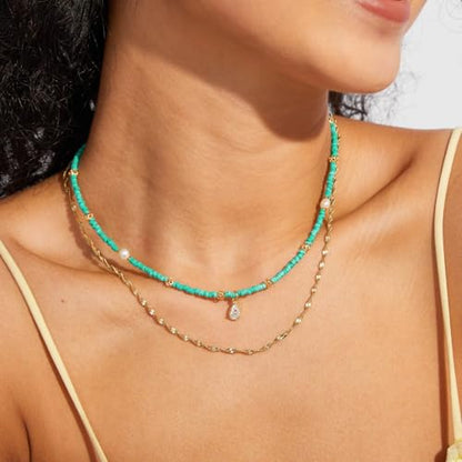 KissYan Beaded Choker Necklace for Women, Colorful Natural Gemstones Pearl Choker 14K Gold Plated Pendant Healing Crystal Necklace Handmade Stone Jewelry Gift | 14K Gold Plated Pendant Necklaces, Natural Gemstones Pearl Choker, Healing Crystal Chain, Hand