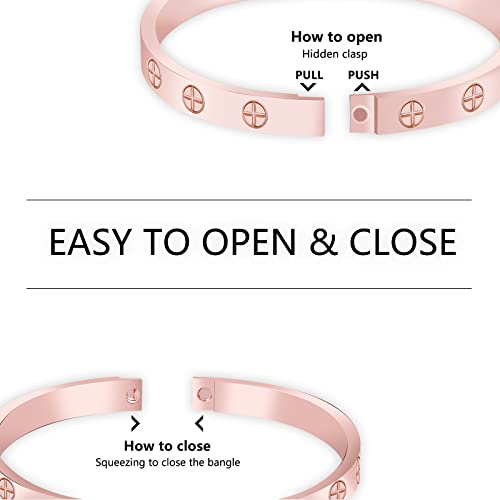 Friendship Love Bracelet for Women, 18K Gold Plated Titanium Steel Cuff - color: Rose Gold, size: Cross 6.5''
