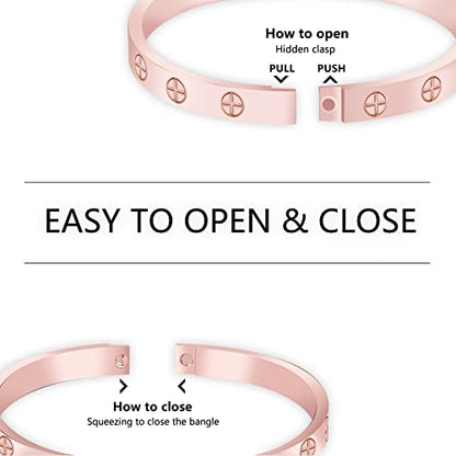 Friendship Love Bracelet for Women, 18K Gold Plated Titanium Steel Cuff - color: Rose Gold, size: Cross 7''