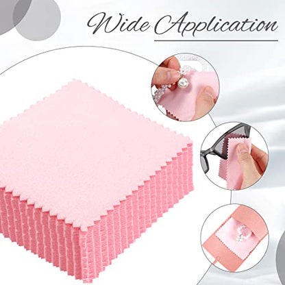 120 Pcs Microfiber Jewelry Pouch 8 x 8cm Jewelry Packaging Bag Gift Bow Tie Bracelet with Cleaning Cloth(Pink) - color: Pink