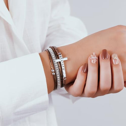 Boho Leather Wrap Bracelets Beaded Stackable Cuff Bracelet Country Concert Outfits Cowboy Cowgirl Western Jewelry Gifts for Women - color: Cross-Brown