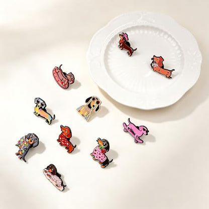 4/6/9/10/12/16/20PCS Cute Enamel Pins Bulk Set, Art Aesthetic Lapel Brooches, Humorous Quote Pins for Backpacks Jackets Hats Bags, Novelty Cool Badges for Women, Men, Teens, Kids - style: 10pcs Dachshund