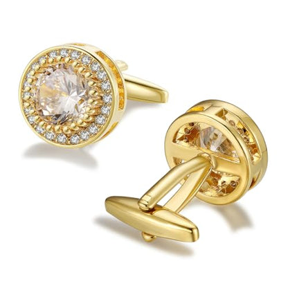 Crystal Cufflinks for Men CZ Cuff Links Sparkle Diamond Gold Ornate Cufflinks for Wedding Groom Best Man - style: Gold