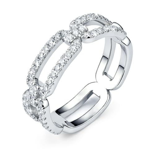 IMOLOVE Square Link Moissanite Wedding Bands for Women Sterling Silver | 0.36 CT total, 60 D-color VVS1 round moissanite; square-link band in 18K white gold plated 925 sterling silver.