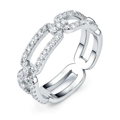 IMOLOVE Square Link Moissanite Wedding Bands for Women Sterling Silver | 0.36 CT total, 60 D-color VVS1 round moissanite; square-link band in 18K white gold plated 925 sterling silver.