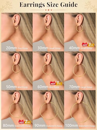 FaithHeart Silver/Black/Gold Stainless Steel Thin Hoop Earrings for Women | 2mm Wide Thin Large Hoop Earrings, Hypoallergenic Lightweight Trendy Jewelry, 20/30/40/50/60/70/80/90/100mm - color: Gold, size: 20mm/0.78"