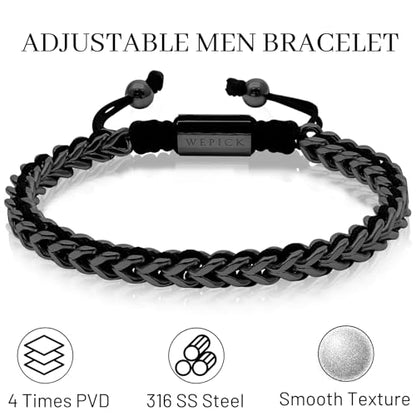 18K Gold-Plated Bracelets for Men Franco Link Chain Adjustable | Stainless Steel Bracelet, Gold Beads Bracelet, Handcrafted Braided, Mens Jewelry Birthday Gift for Men - color: Black