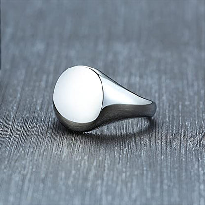 HIJONES Mens Stainless Steel Signet Ring Matte Brushed Square | Simple Statement ,Wedding Band,Polished Round - color: 14mm-Silver