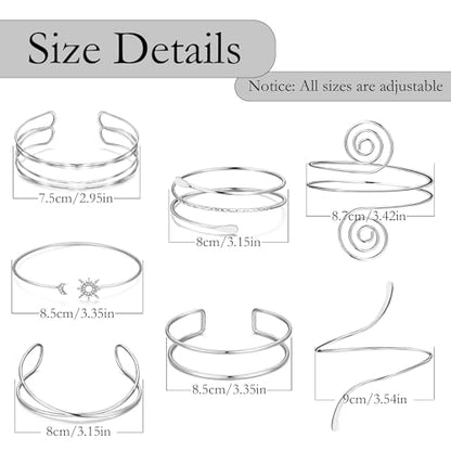 FEYIR 7 Pcs Arm Cuff Jewelry for Women Upper Arm Cuff Bangle Band Armlet Adjustable Arm Cuff Bracelet - color: S