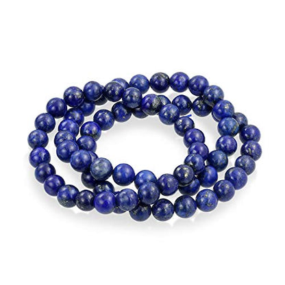 Bling Jewelry Genuine 8MM Gemstone Ball Bead Stretch Bracelet Stackable (3 Set) - color: Blue Lapis