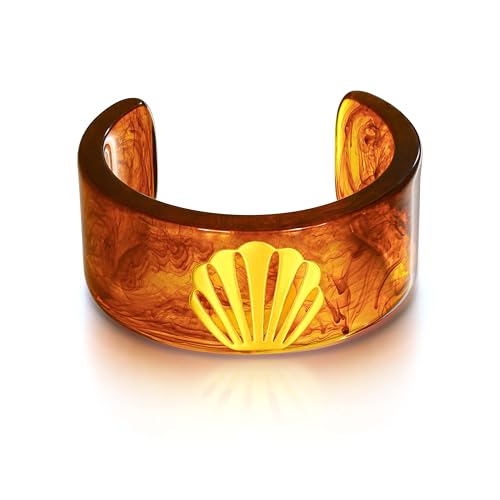 Chunky Acrylic Bangles Bracelets For Women Geometric Acrylic Resin Acetate Mottled Wide Bangle Bracelet Statement Colorful Bangles for Party - color: Cuff Bracelet-Seashell