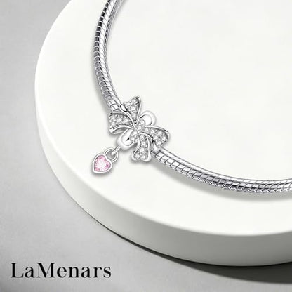 LaMenars 925 Sterling Silver Charms for Pandora Bracelets & Necklaces | Bead Charms Birthday Holiday Jewelry Gifts For Women - color: Bow Heart Dangle