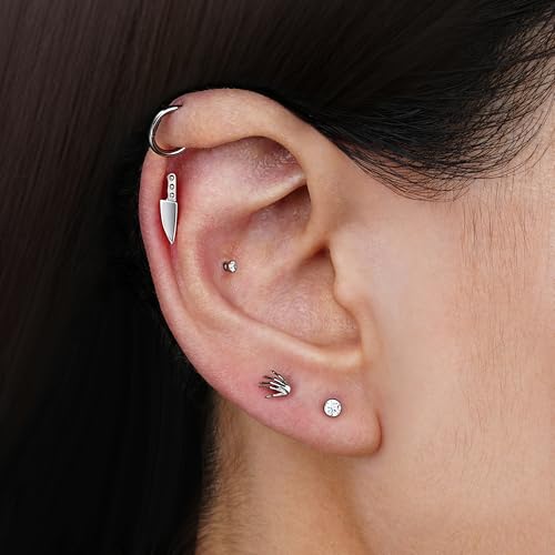 FINE4U 1PC ASTM F136 Titanium Internally Threaded Piercing Jewelry Stud 16G 6mm 8mm for Helix, Tragus, Conch, Flat - color: Knife - Tit