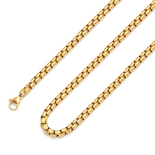 Mens Chain Necklaces, Stainless Steel Rolo Chain Necklace for Men & Women - color: 18K Gold Plated 5mm