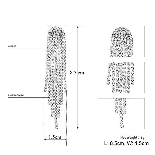Mlouye 3.3"L Rhinestone Earrings Dangling Long Fringe Crystals Chandelier Dangle Drop Earrings for Women - color: 1-Pierced-Silver Clear