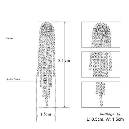 Mlouye 3.3"L Rhinestone Earrings Dangling Long Fringe Crystals Chandelier Dangle Drop Earrings for Women - color: 1-Pierced-Silver Clear